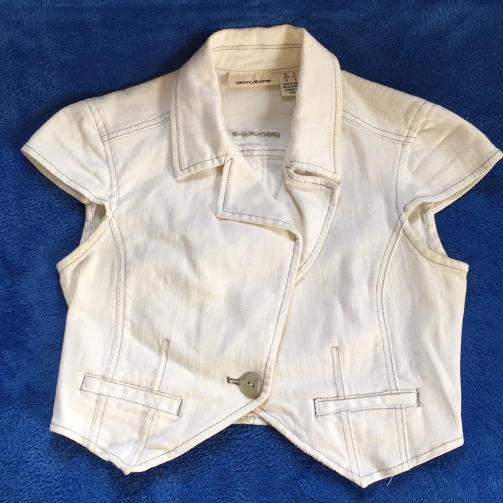 DKNY white denim cropped blazer